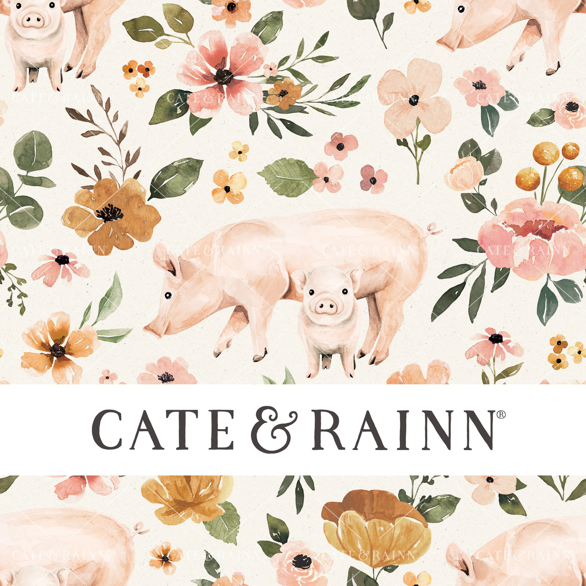 Charlotte Pig Floral on Cream Seamless Pattern | Charlotte Floral Collection