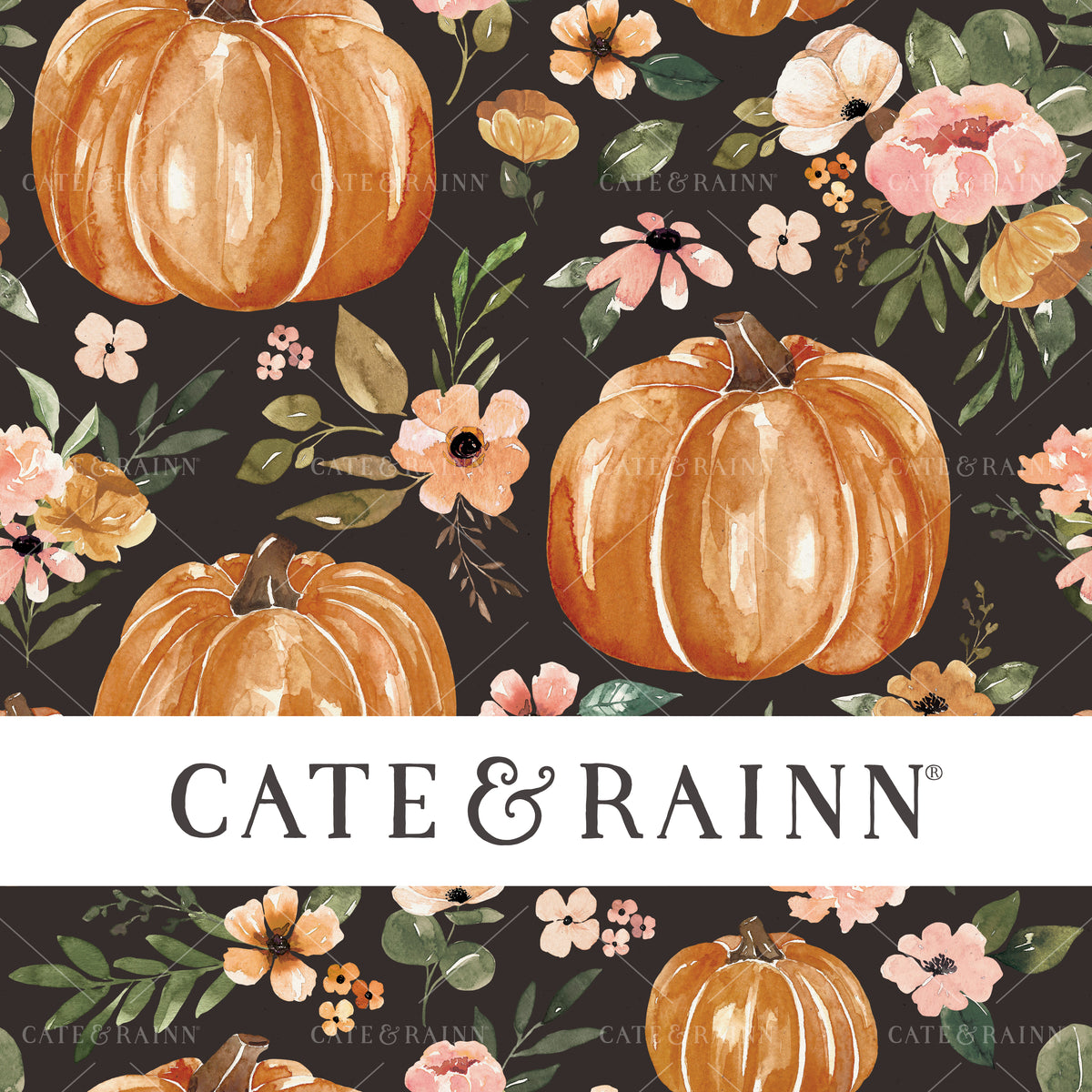 Dark Pumpkin Floral Seamless Pattern Design