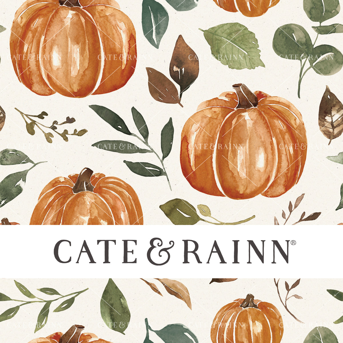 Fall Pumpkins and Leaves on Cream Seamless Pattern | Charlotte Floral Collection