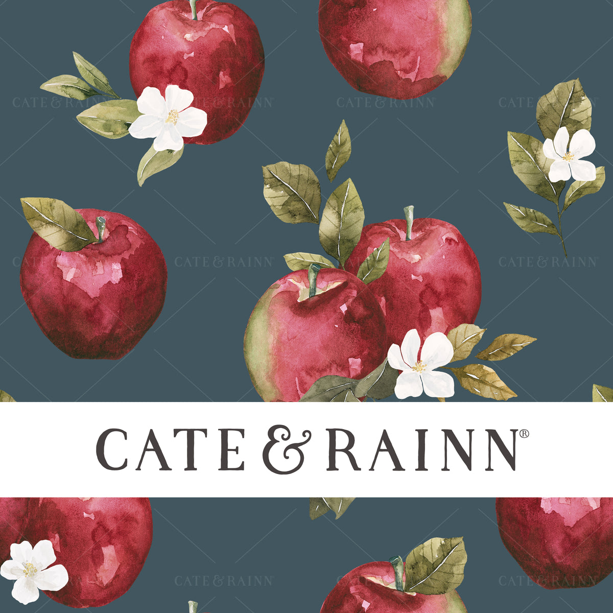 Apple Blossom on Night Blue Seamless Pattern | Felicity Collection