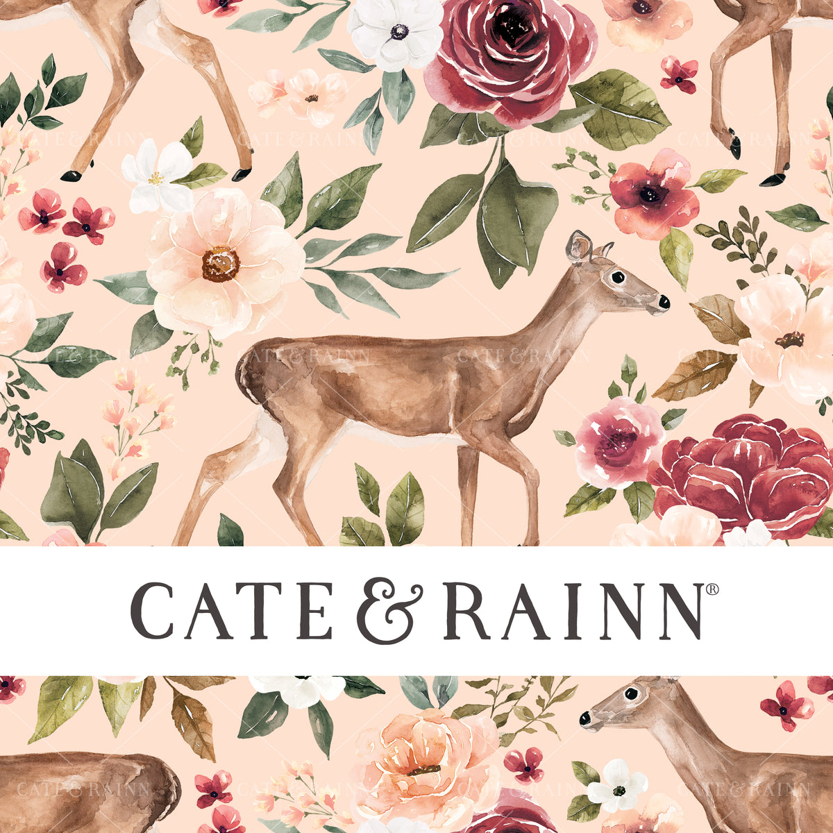 Pink Deer Floral Seamless Design 