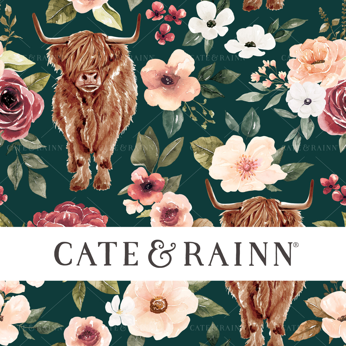 Watercolor Highland Cow Floral Seamless Pattern | Felicity Collection