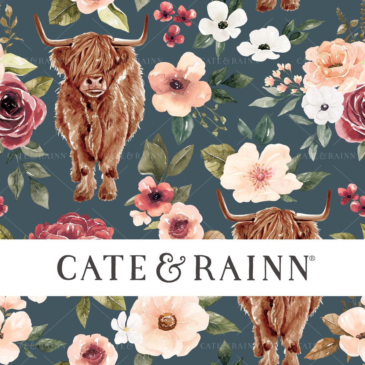 Watercolor Highland Cow Floral Seamless Pattern | Felicity Collection