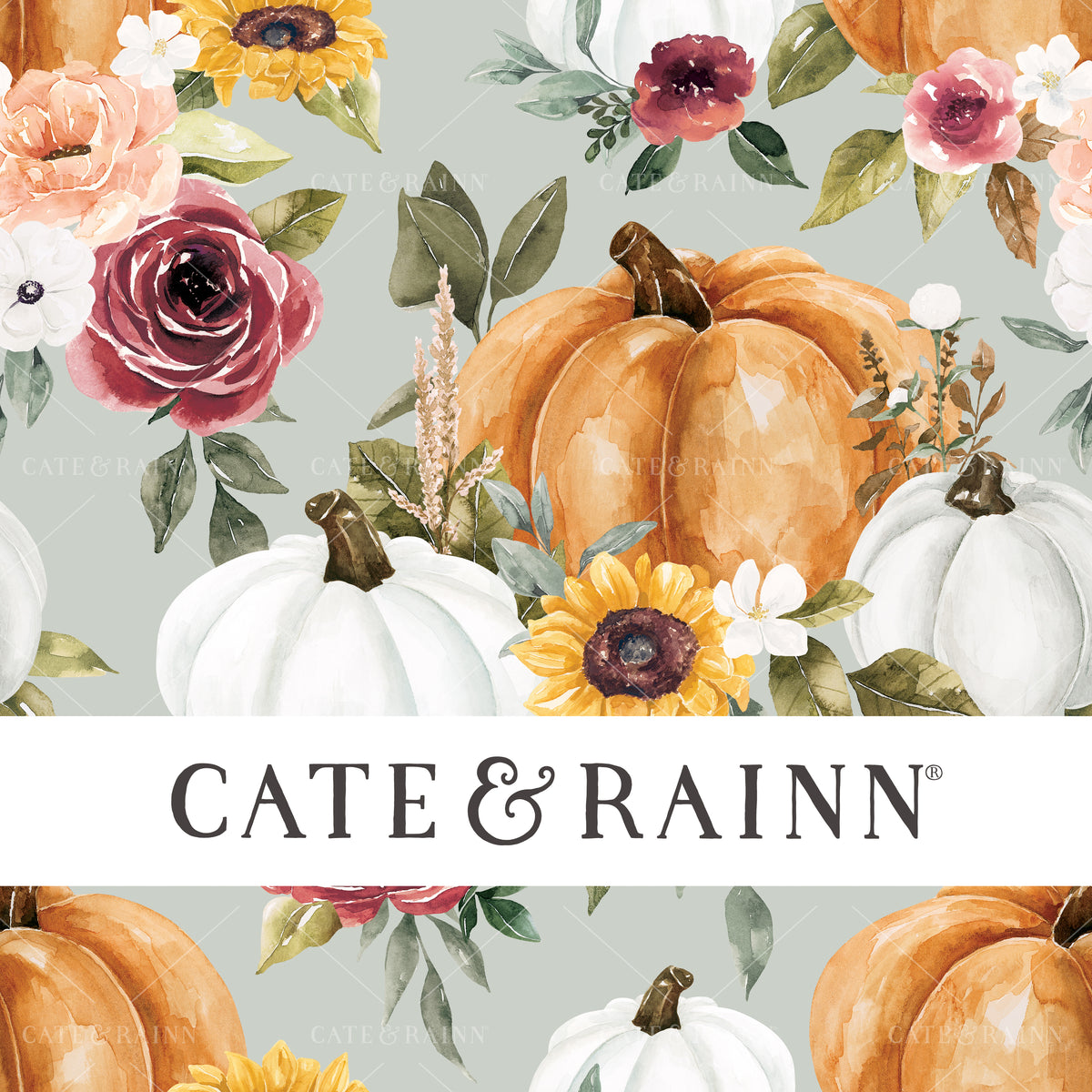 Pumpkins and Floral Bouquet Seamless Design 