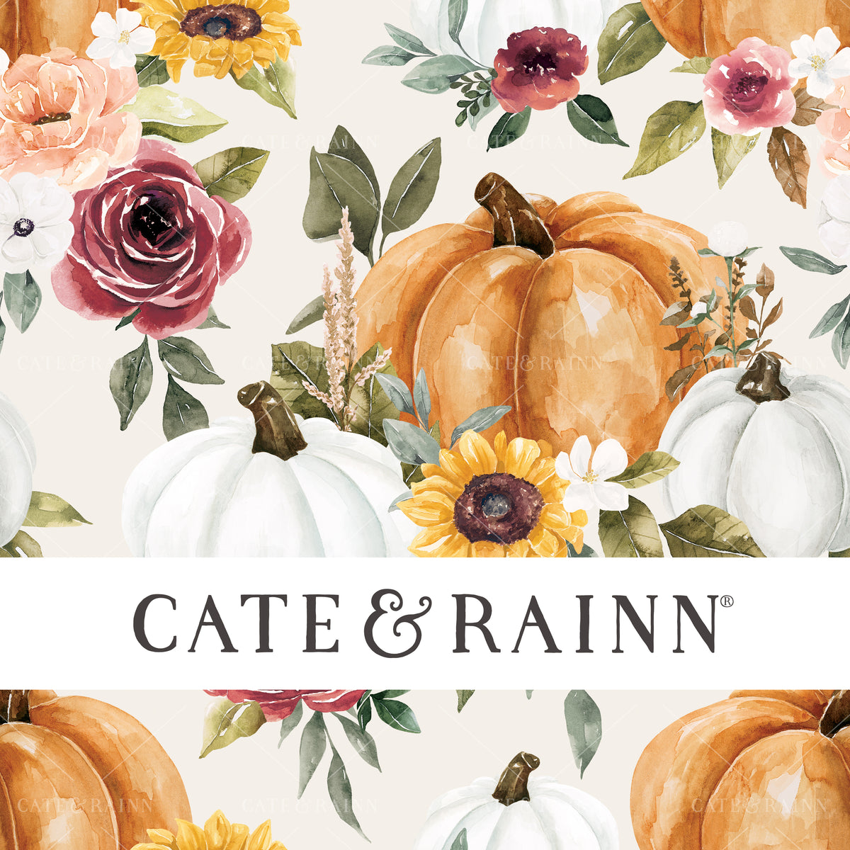 Pumpkins and Floral Bouquet Seamless Design 