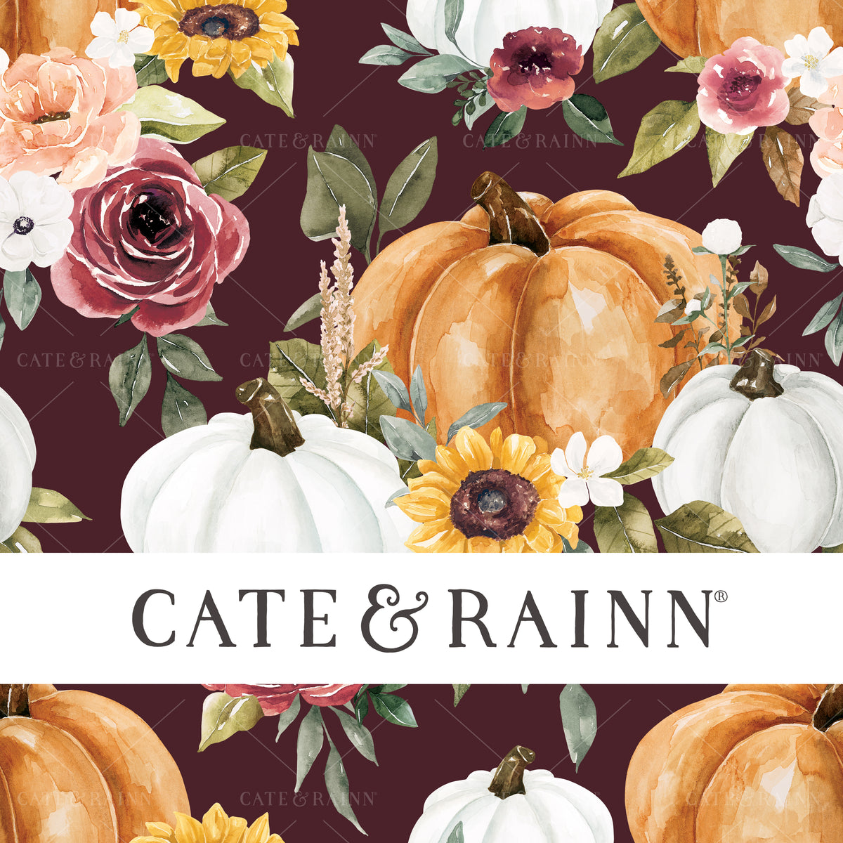 Pumpkins and Floral Bouquet Seamless Design 