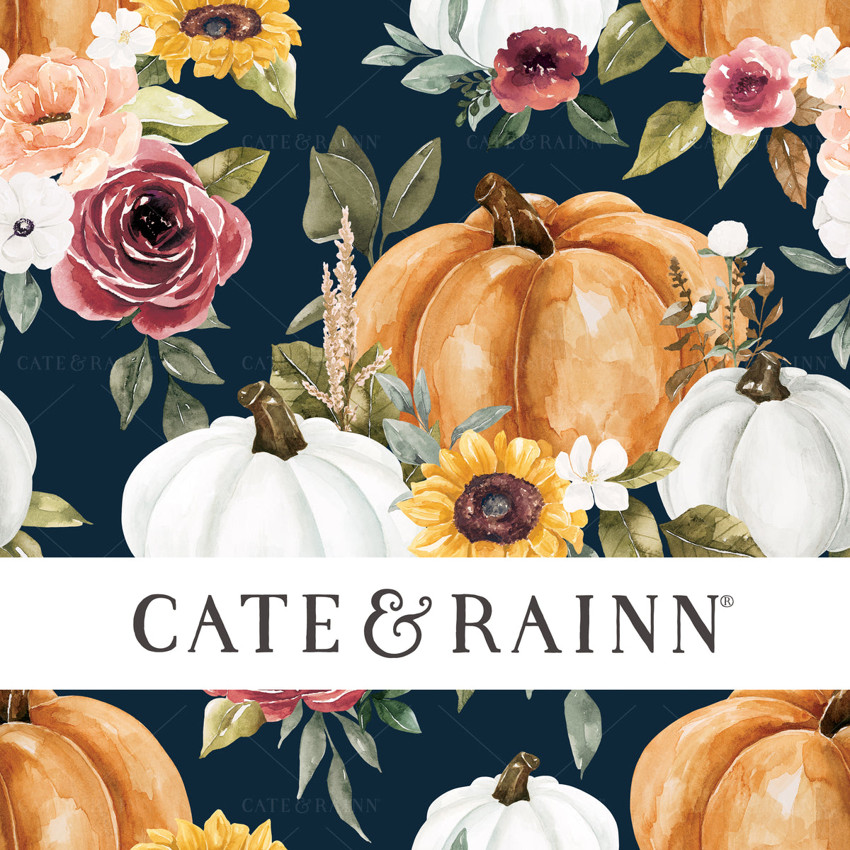 Pumpkins and Floral Bouquet Seamless Design 