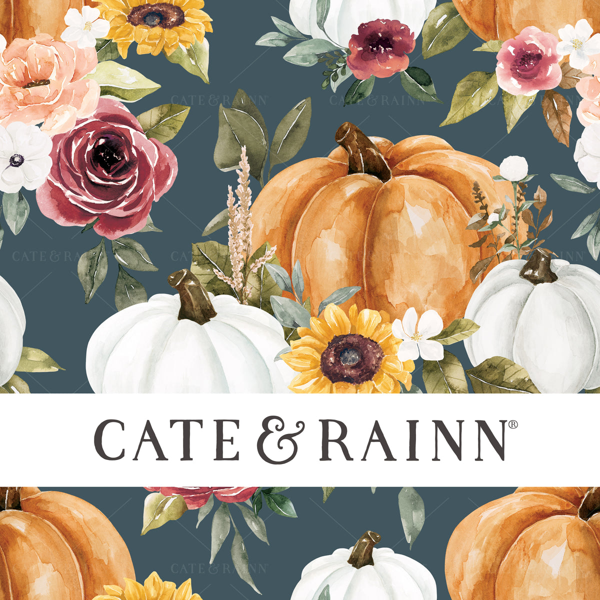 Pumpkins and Floral Bouquet Seamless Design 