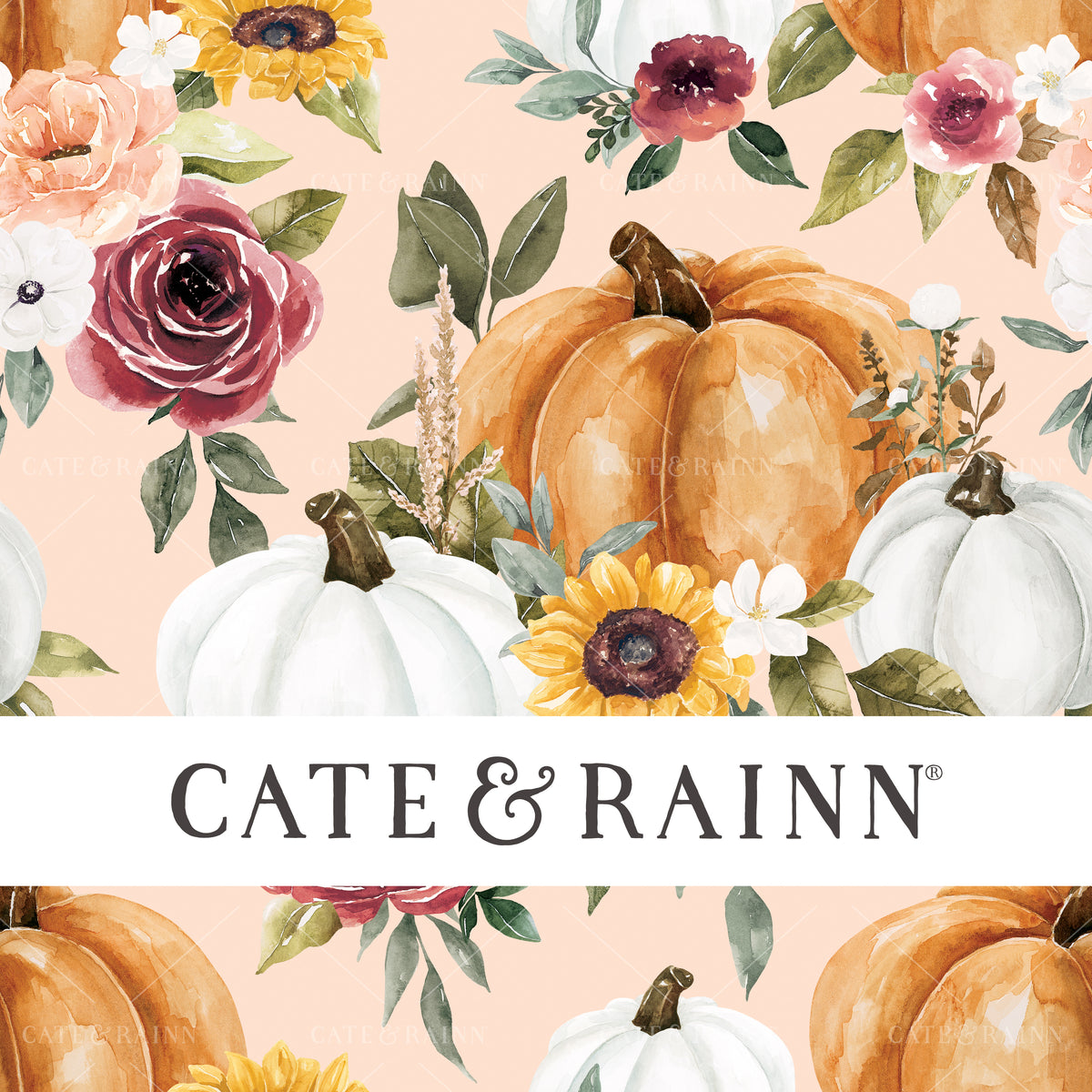 Pumpkins and Floral Bouquet Seamless Design 