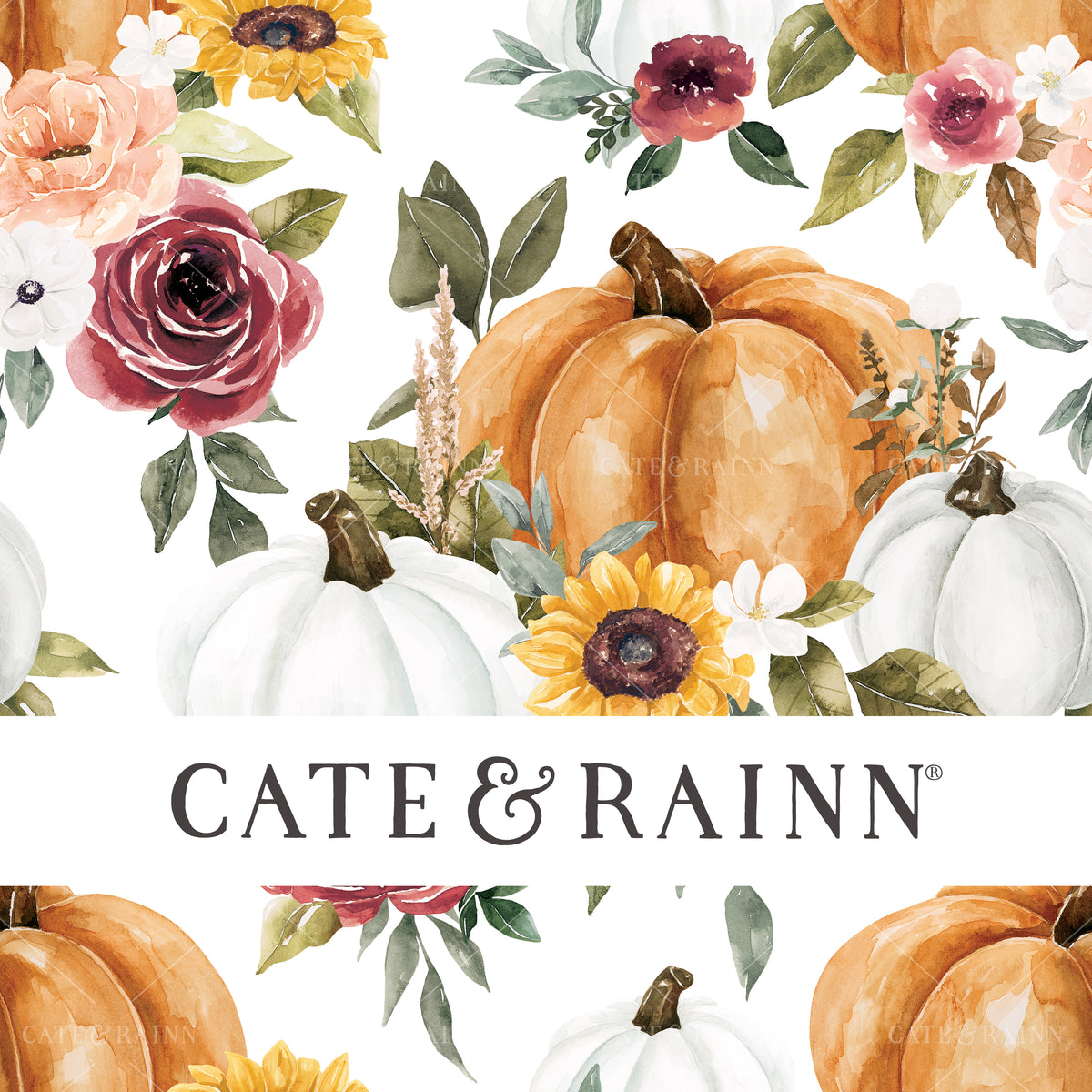 Pumpkins and Floral Bouquet Seamless Design 