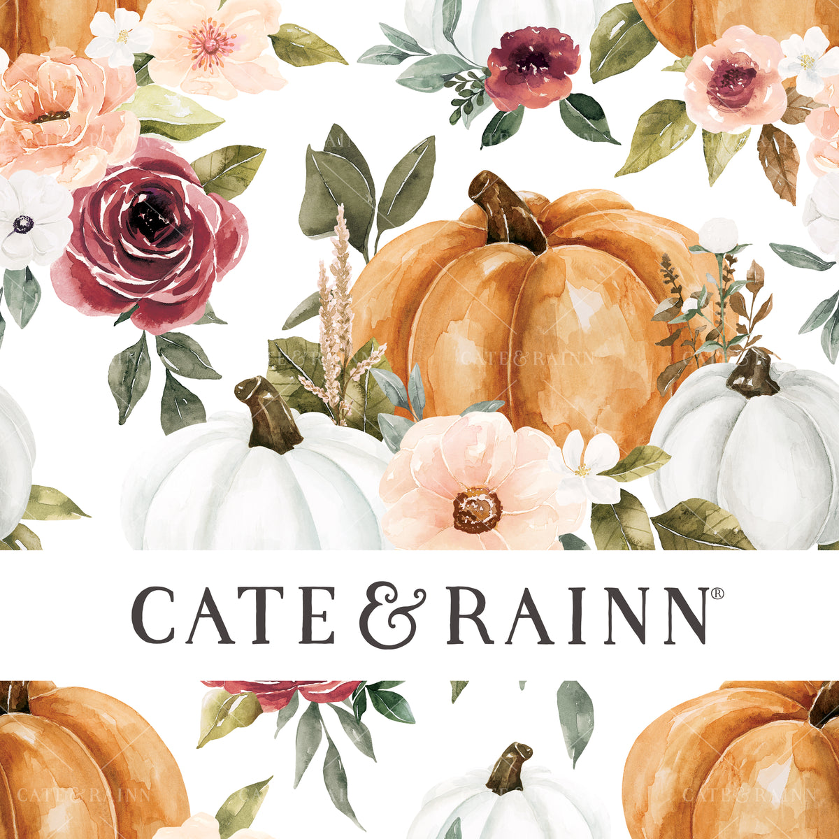 Fall Pumpkins Design, Watercolor Floral