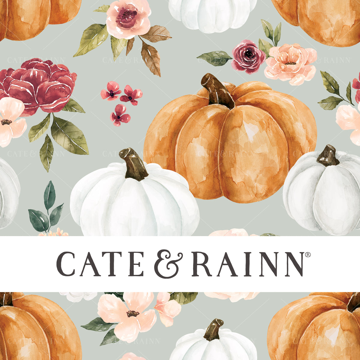 Fall Pumpkins with pink and red flowers