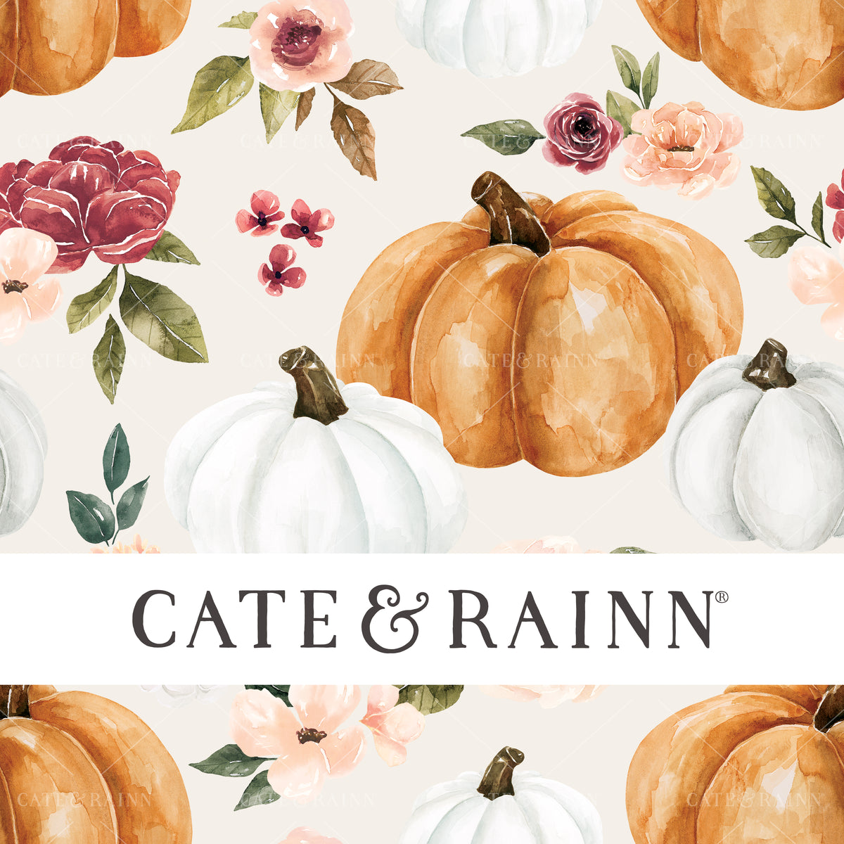 Fall Pumpkins with pink and red flowers