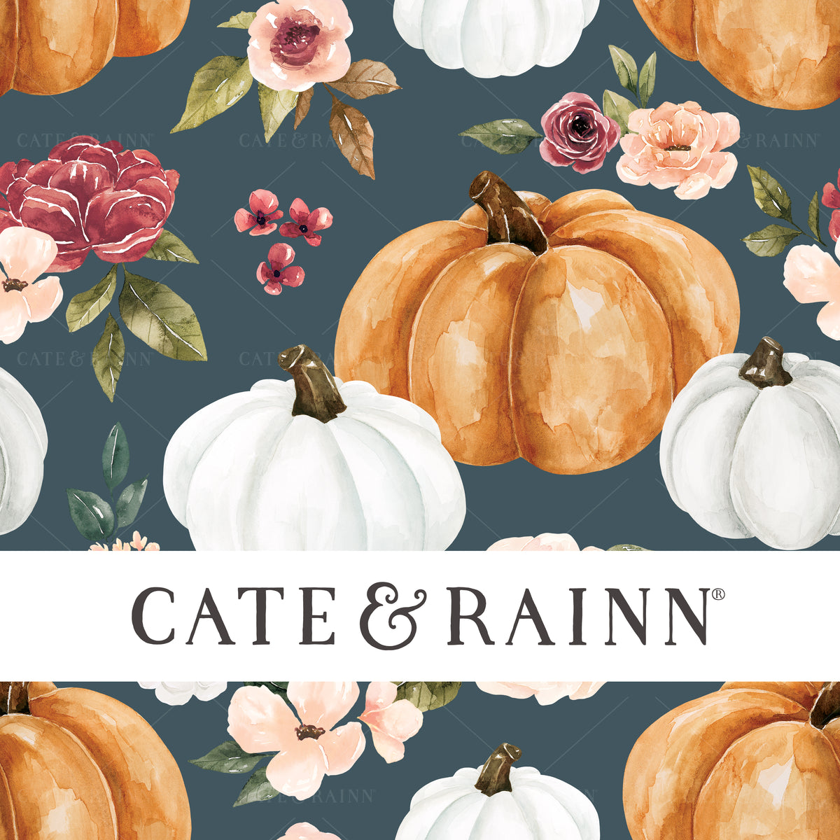 Fall Pumpkins with pink and red flowers