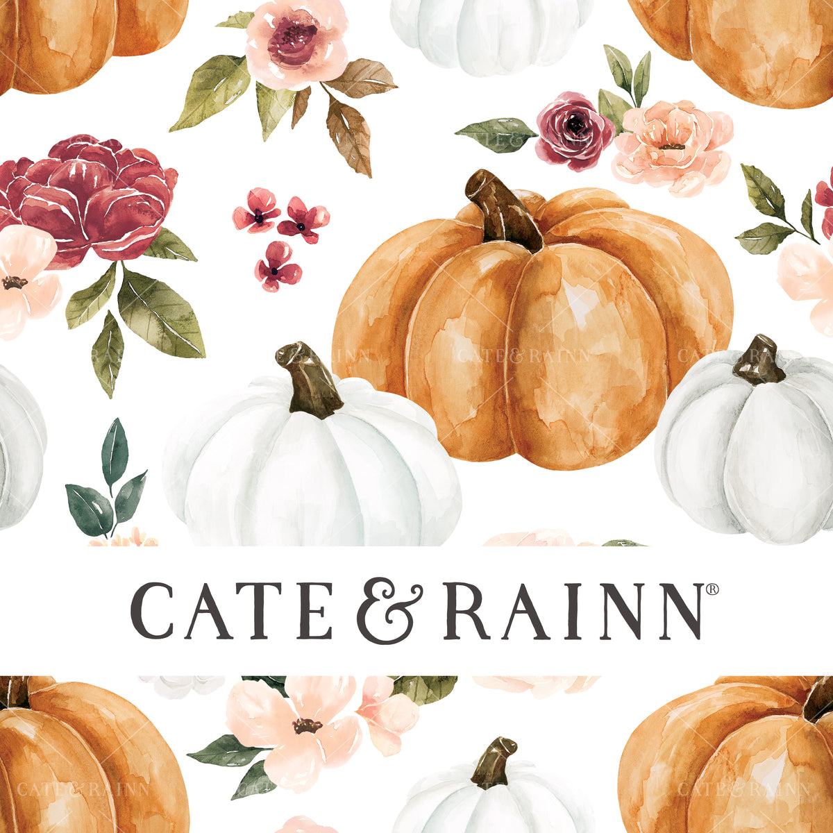 Fall Pumpkins with pink and red flowers