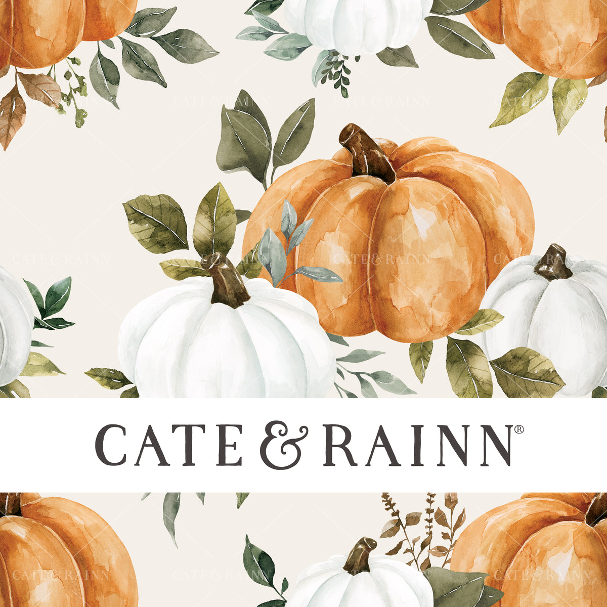 Watercolor Pumpkins and Greenery Seamless Pattern | Felicity Collection