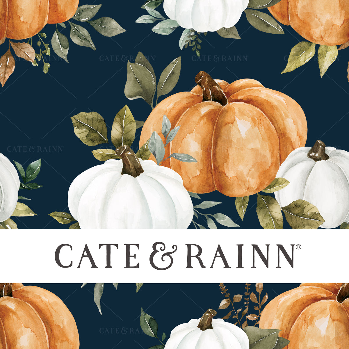 Watercolor Pumpkins and Greenery Seamless Pattern | Felicity Collection