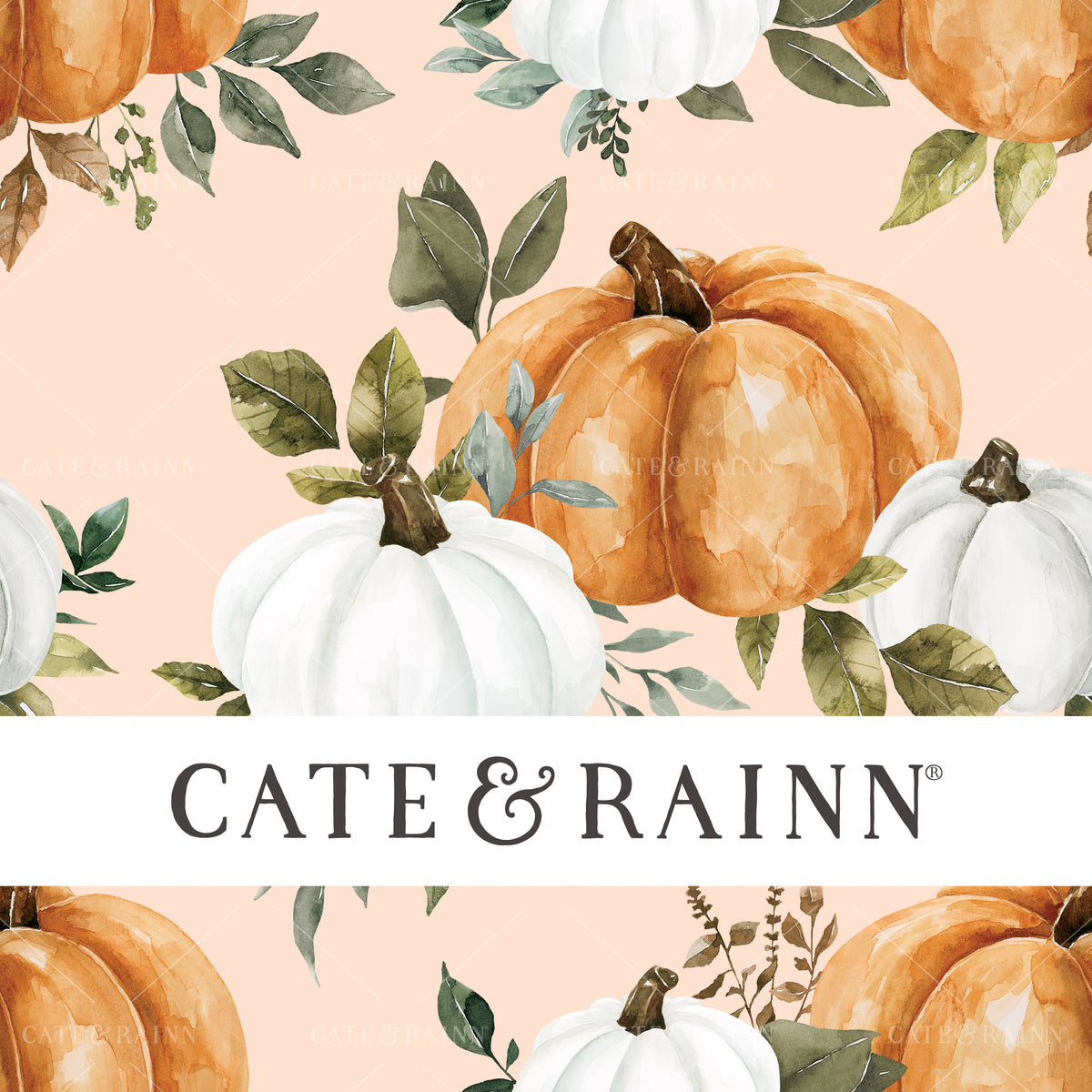 Watercolor Pumpkins and Greenery Seamless Pattern | Felicity Collection