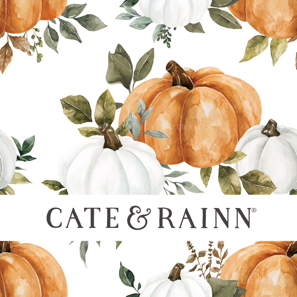 Watercolor Pumpkins and Greenery Seamless Pattern | Felicity Collection