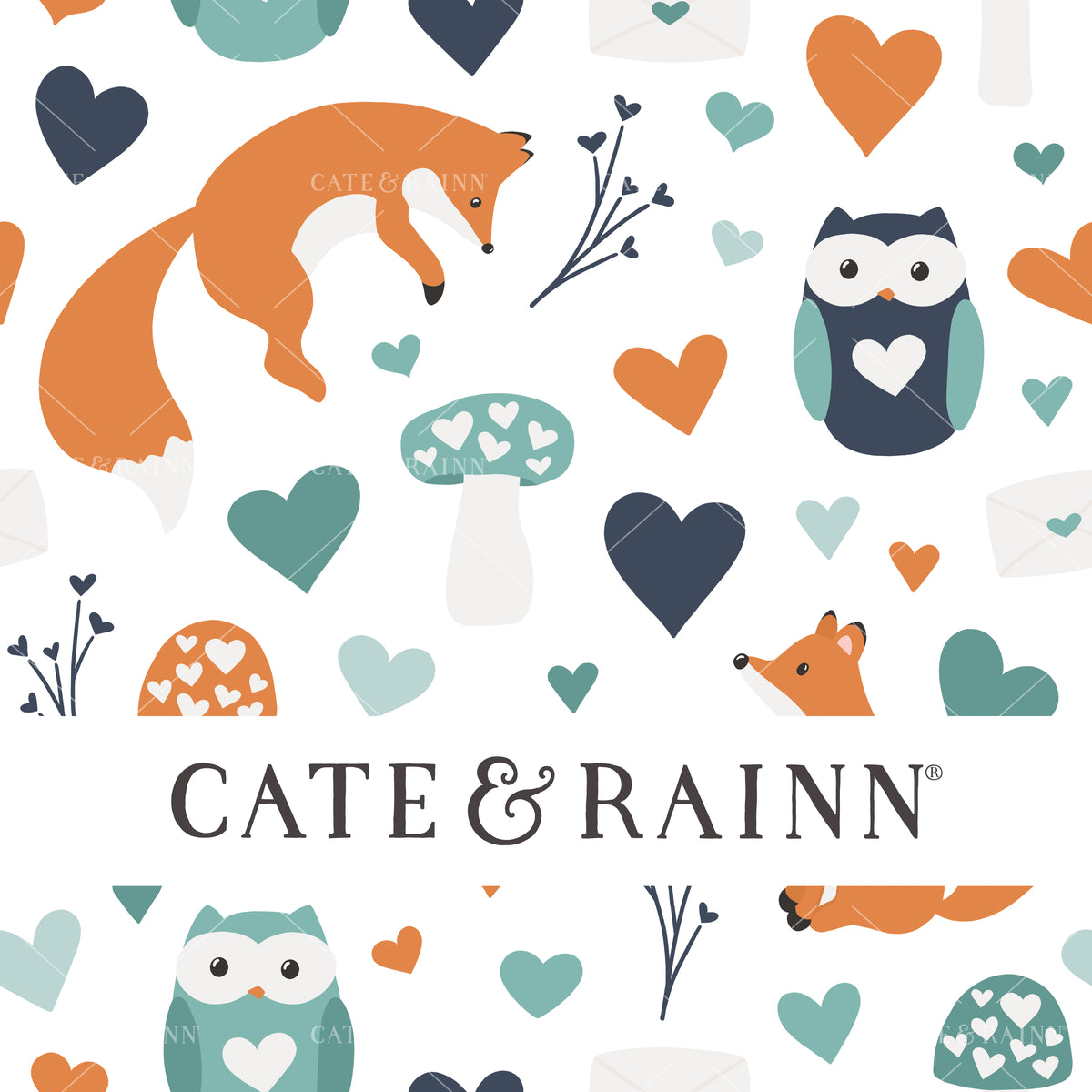 Blue and White Woodland Valentine Seamless Pattern | Love Doodles Collection