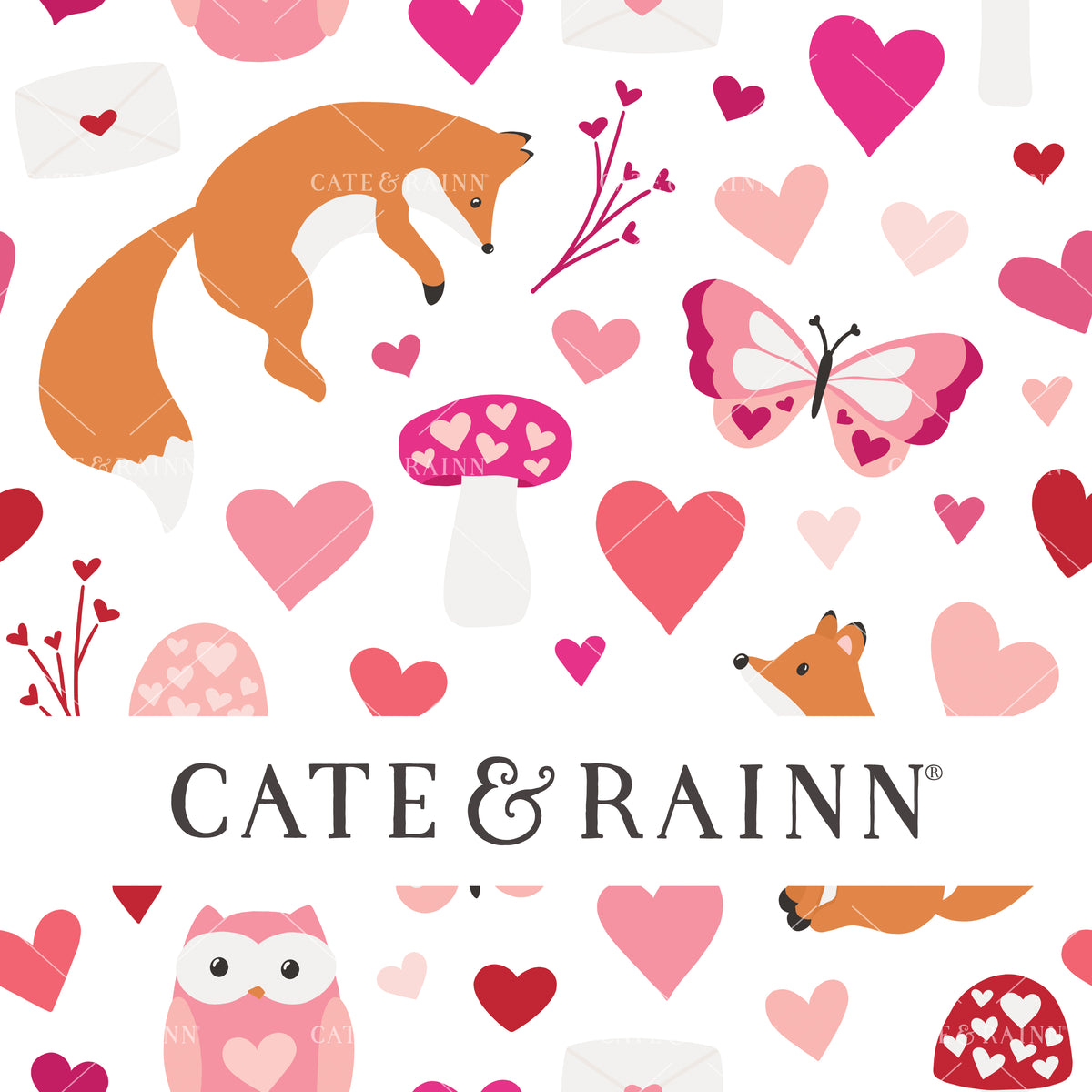 Pink and White Woodland Valentine Seamless Pattern | Love Doodles Collection