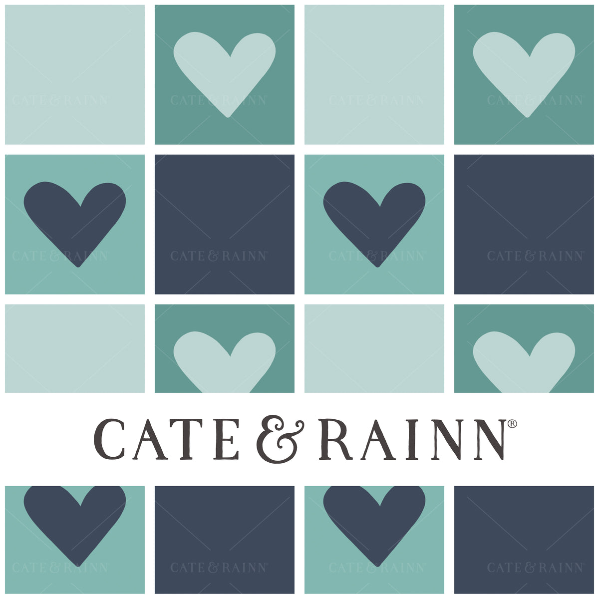 Blue Heart Seamless Pattern Design by Cate and Rainn