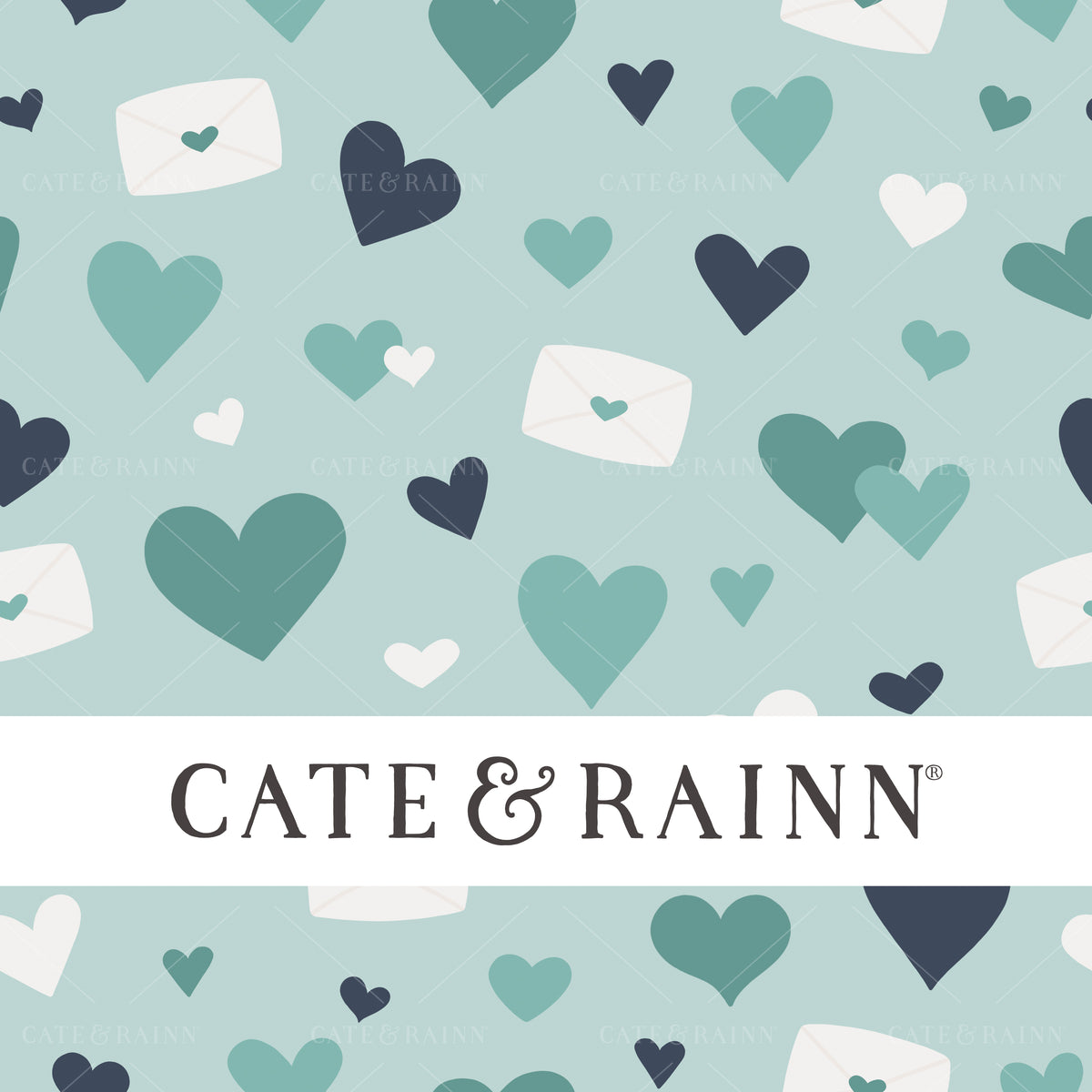 Blue Valentines Letters and Hearts Seamless Design