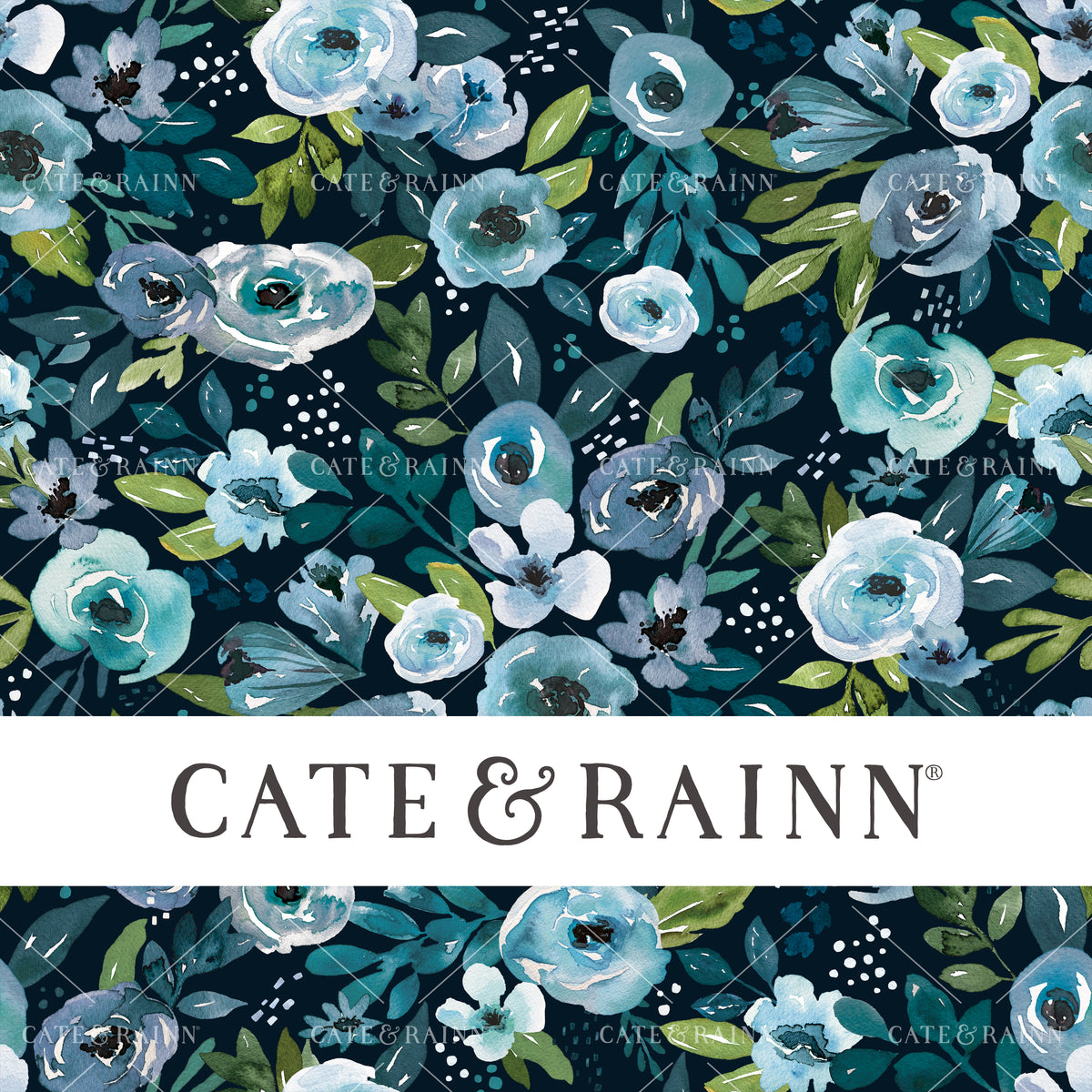 Navy Blue Watercolor Floral Seamless Pattern