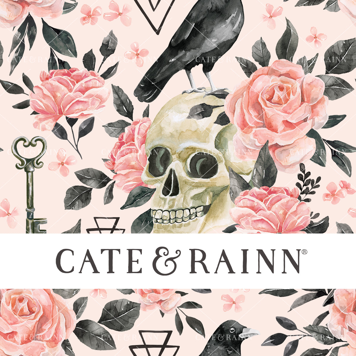 Gothic Skeleton Halloween Floral with Black Bird Design