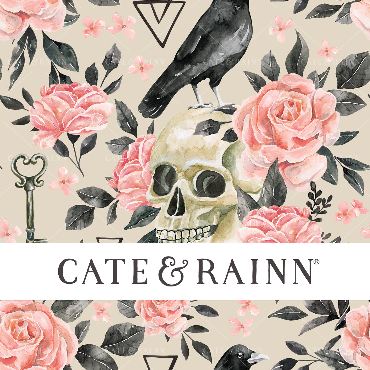 Gothic Skeleton Halloween Floral with Black Bird Design