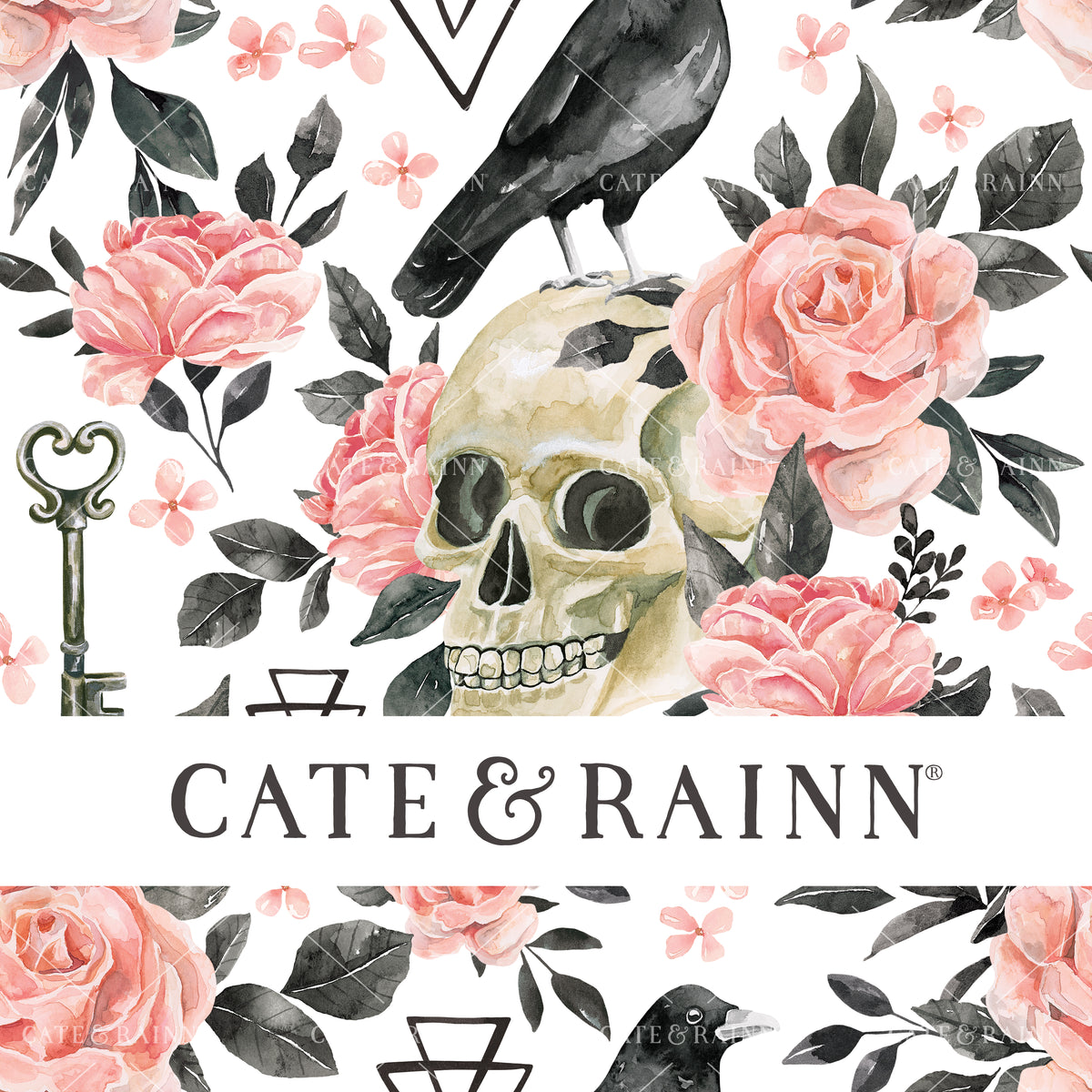 Gothic Skeleton Halloween Floral with Black Bird Design