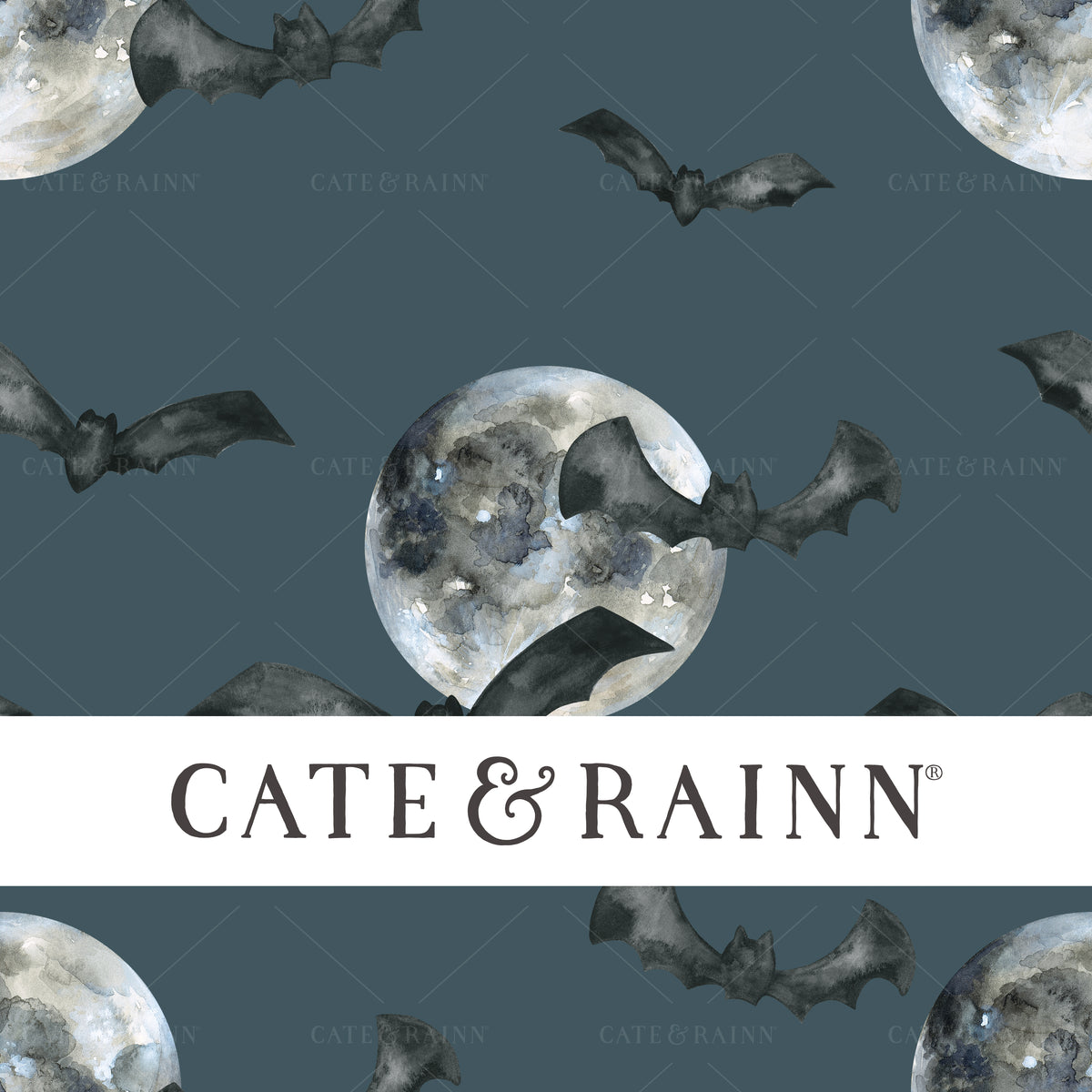 Watercolor Full Moon and Bats Seamless Pattern | October Moon Collection