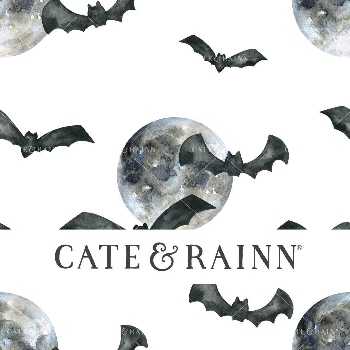 Watercolor Full Moon and Bats Seamless Pattern | October Moon Collection