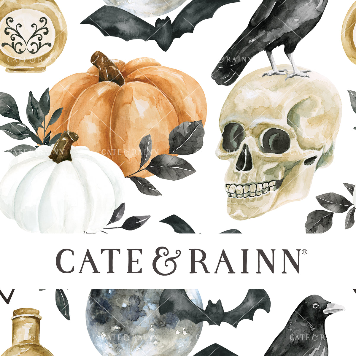 Watercolor Gothic Halloween Seamless Pattern | October Moon Collection