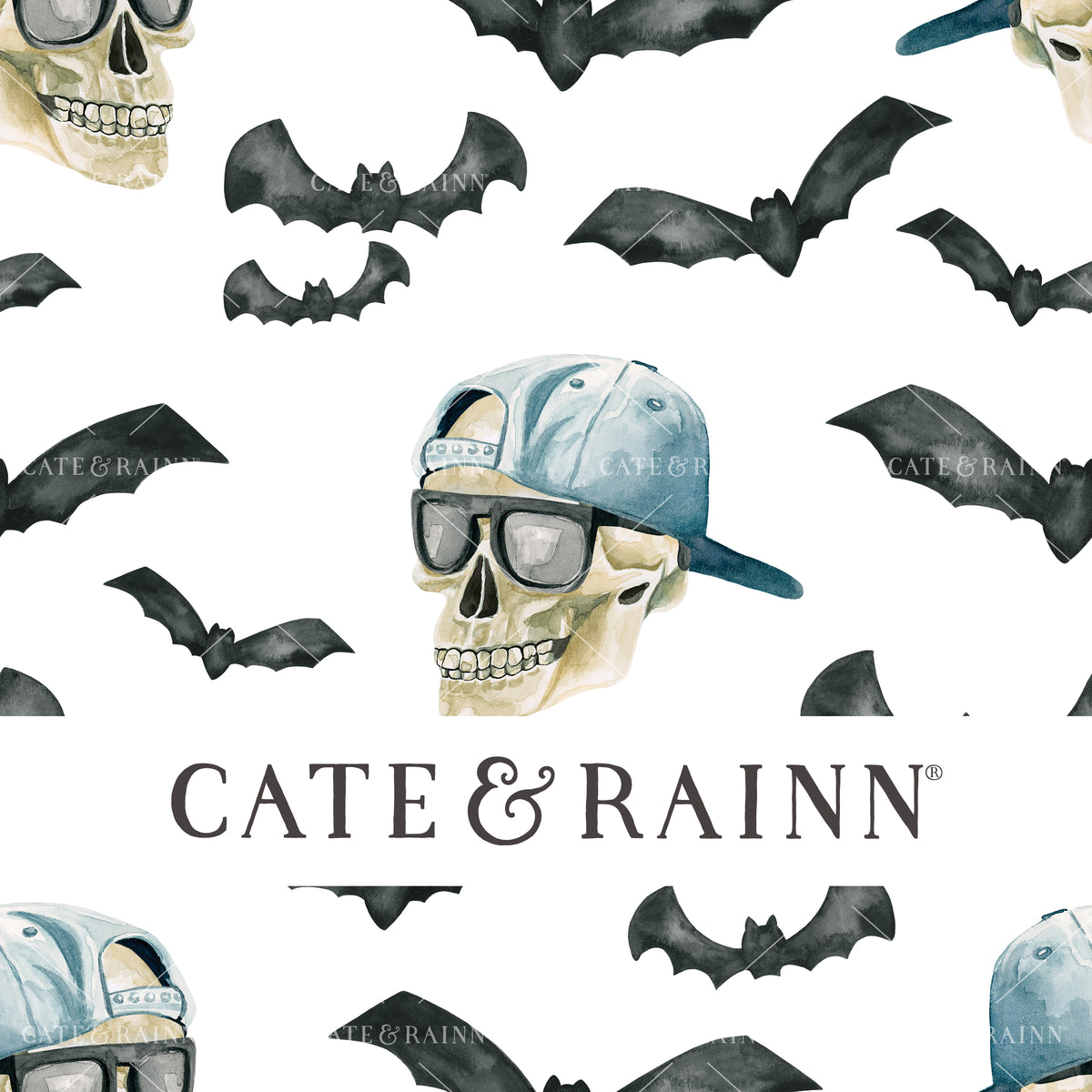 Spooky Bro Hipster Skull Seamless Pattern | October Moon Collection