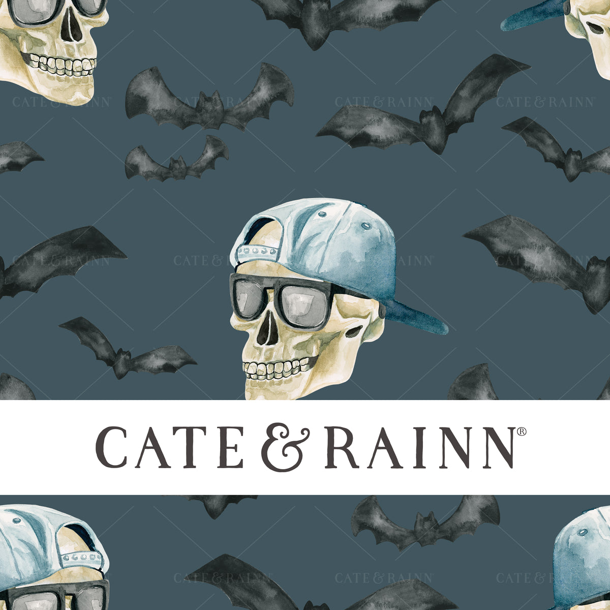 Spooky Bro Hipster Skull Seamless Pattern | October Moon Collection
