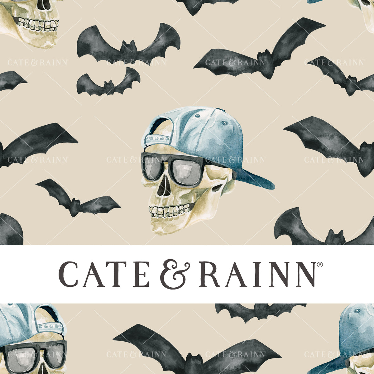 Spooky Bro Hipster Skull Seamless Pattern | October Moon Collection