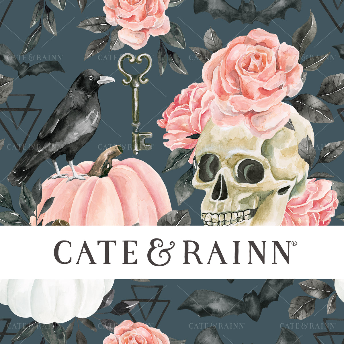 Gothic Skull and Pumpkin Floral for Halloween Seamless Design