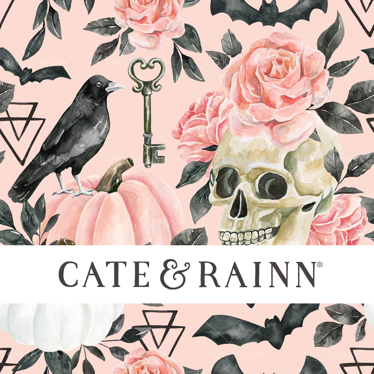 Gothic Skull and Pumpkin Floral for Halloween Seamless Design