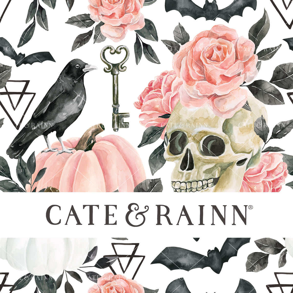 Gothic Skull and Pumpkin Floral for Halloween Seamless Design