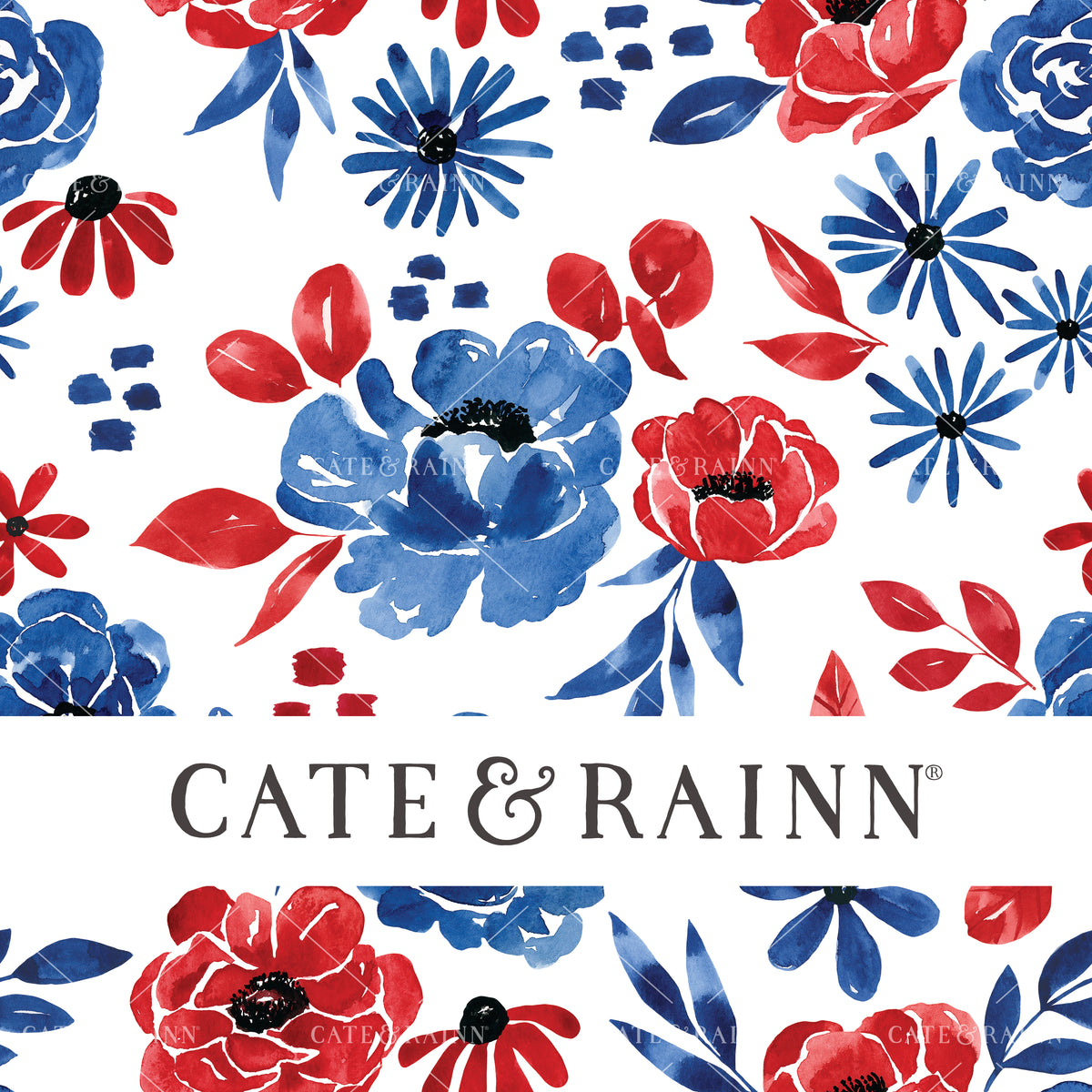 Watercolor Patriotic Floral, Red White and Blue