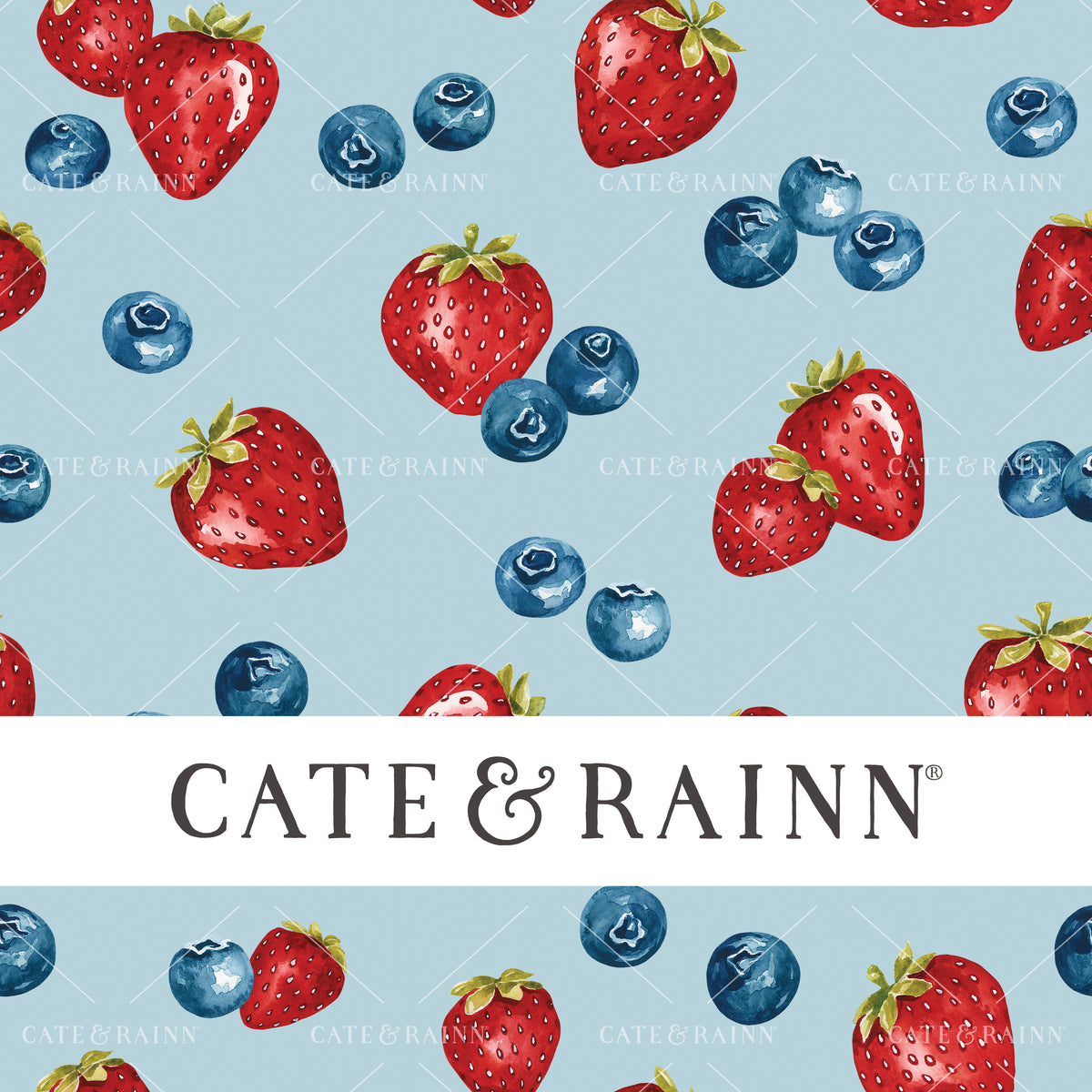 Summer Berries on Blue Seamless Pattern | Patriotic Collection