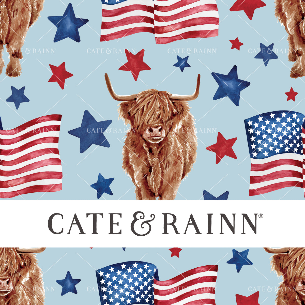 4th of July Highland Cow with American Flag Design