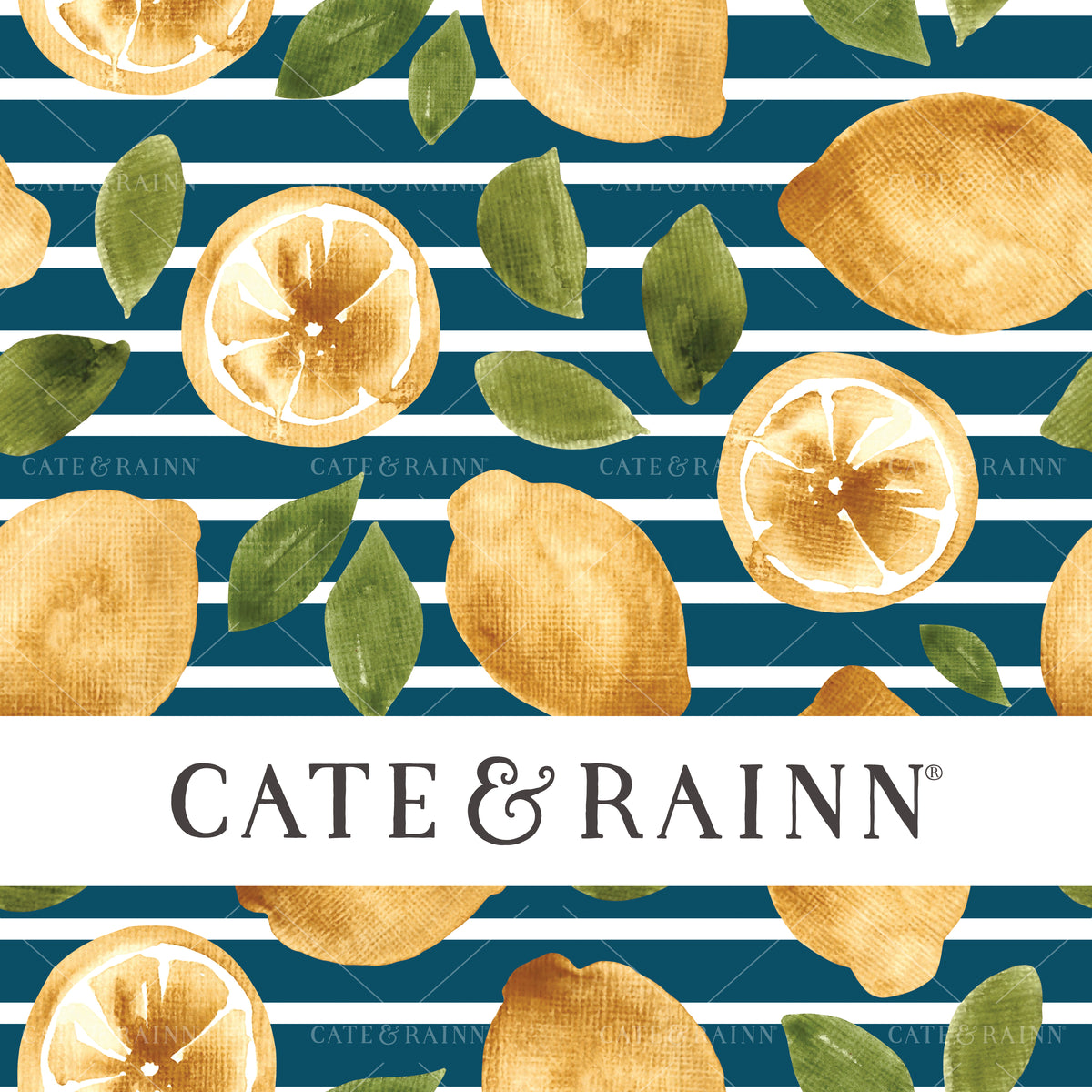 Watercolor Lemons and Navy Blue Stripes Design