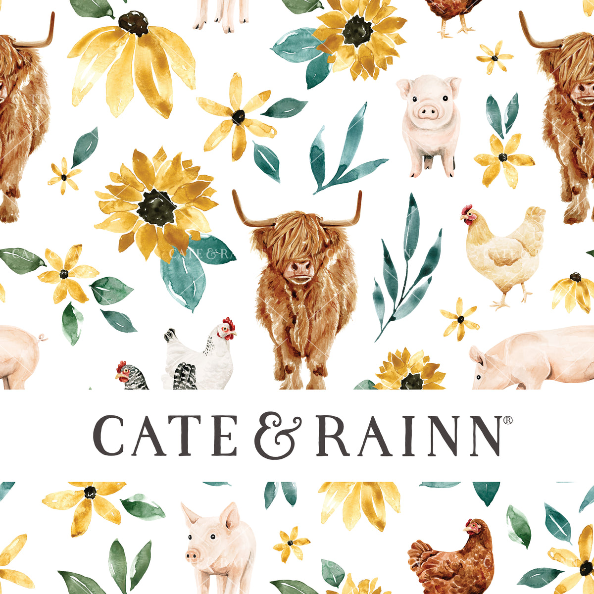 Highland Cow Farm Animal Sunflower Floral Seamless Design