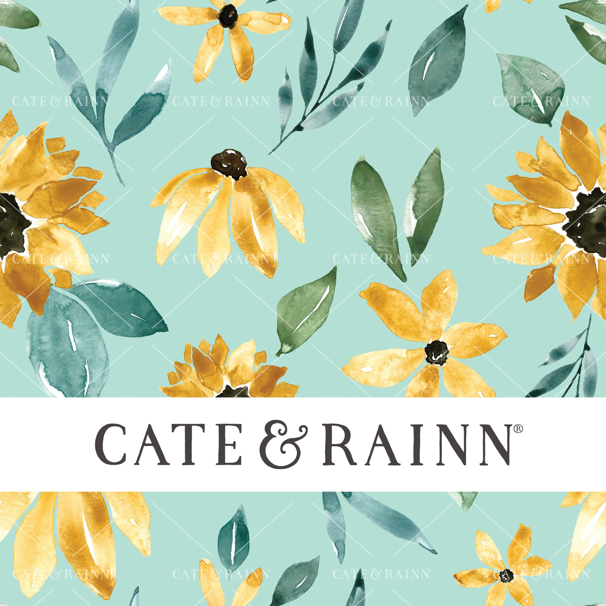 Watercolor Sunflower Floral on Blue Seamless Pattern | Sunflower Floral Collection