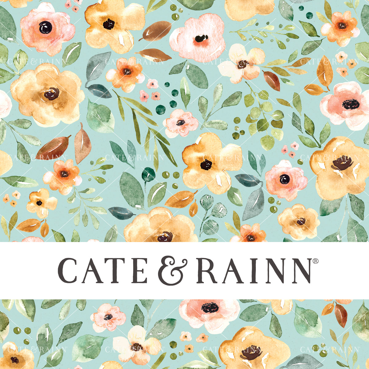 Aqua Blue Sunrise Floral Seamless Pattern | Sunrise Floral Collection