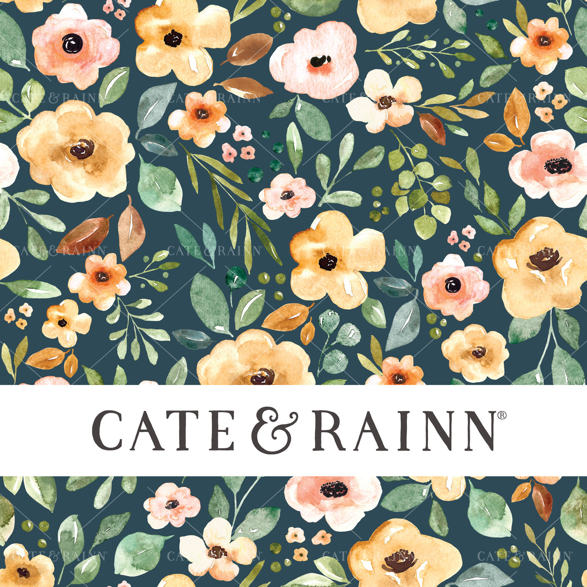 Yellow and Navy Blue Floral Seamless Pattern | Sunrise Floral Collection