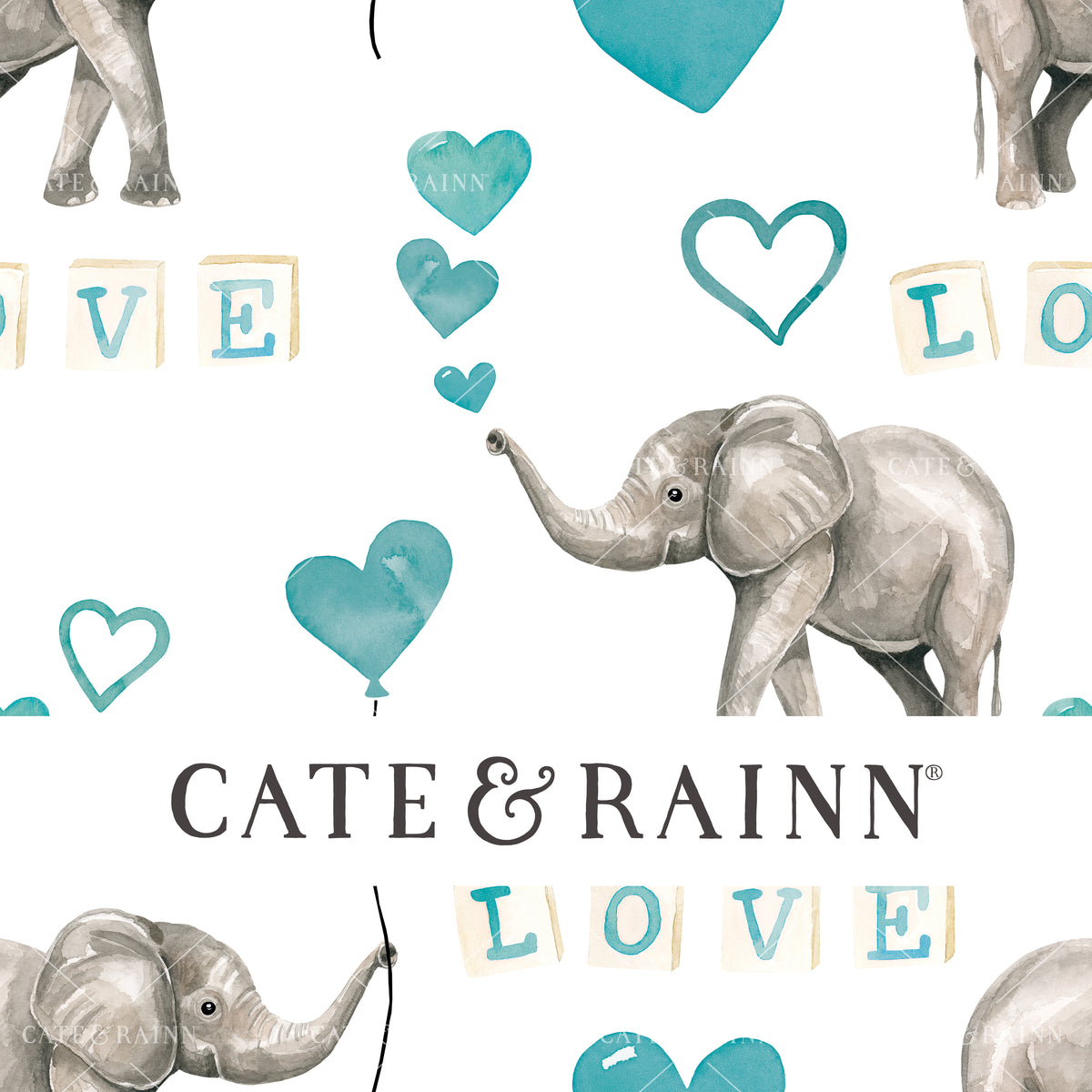 Blue Elephant Valentine's Day Seamless Pattern | Valentines Collection