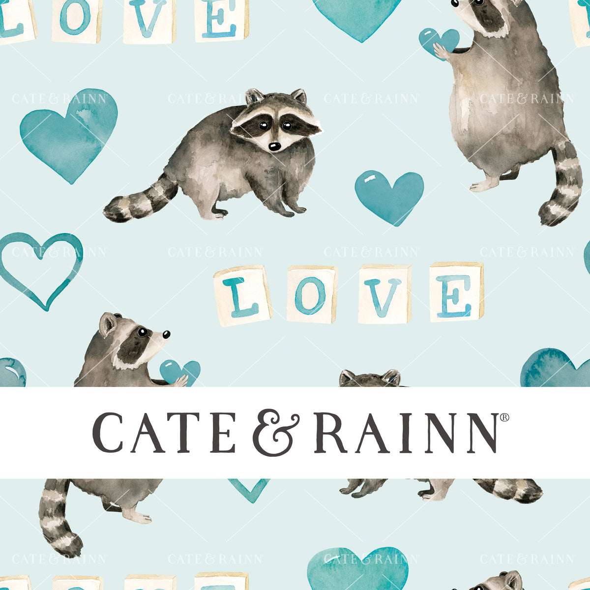 Raccoon and Hearts on Blue Seamless Pattern | Valentines Collection